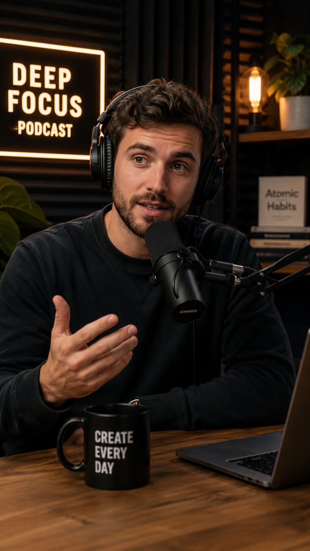 Male podcaster creating branded content